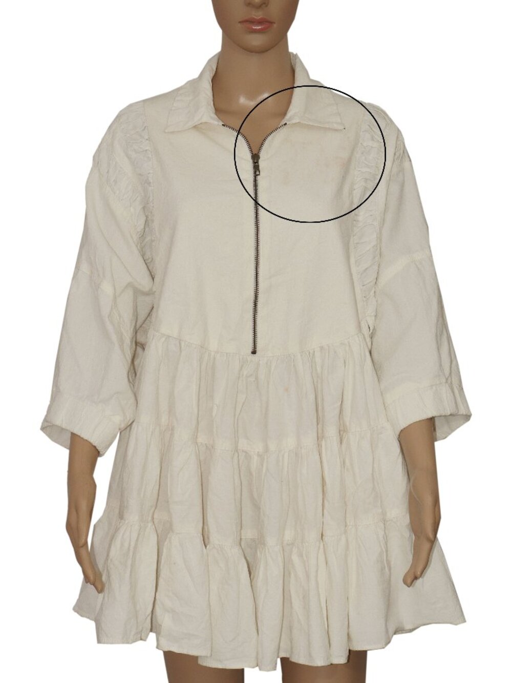 Free People Hampton Mini Dress Ivory Collared Neck Zip Tiered Smocked XS